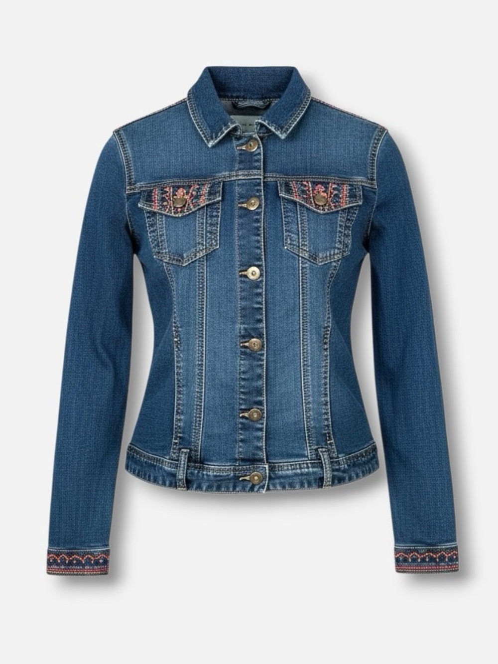 VTG TATIENNE Embroidered Rhinestone Jean‎ Jacket S Medium Wash Trucker Stretch